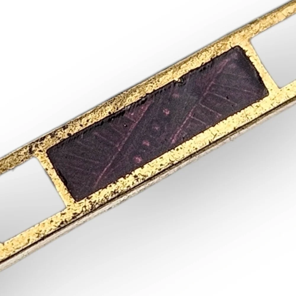 Antique Art Deco Bar Brooch Darkest Red White Enamel Stripe Gold Plate 1910s 20s
